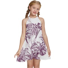 A Drawing Of A Plant With Purple Flowers Kids  Halter Collar Waist Tie Chiffon Dress by catchydesignhill