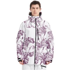 A Drawing Of A Plant With Purple Flowers Men s Multi Pockets Zip Ski And Snowboard Waterproof Breathable Jacket by catchydesignhill