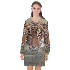 Swimming Tiger Long Sleeve Chiffon Shift Dress  by ExtraGoodSauce