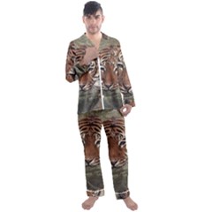 Swimming Tiger Men s Long Sleeve Satin Pajamas Set by ExtraGoodSauce