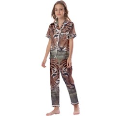 Swimming Tiger Kids  Satin Short Sleeve Pajamas Set by ExtraGoodSauce