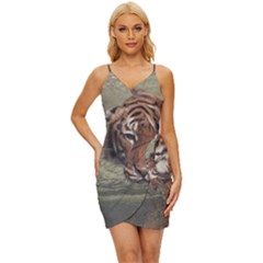 Swimming Tiger Wrap Tie Front Dress by ExtraGoodSauce