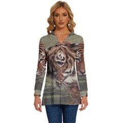 Swimming Tiger Long Sleeve Drawstring Hooded Top by ExtraGoodSauce