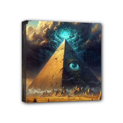 Mystic Blue Pyramid Art Mini Canvas 4  X 4  (stretched) by ExtraGoodSauce