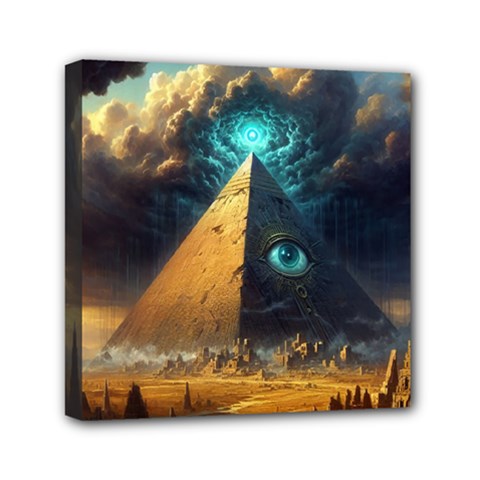 Mystic Blue Pyramid Art Mini Canvas 6  X 6  (stretched) by ExtraGoodSauce