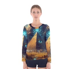 Mystic Blue Pyramid Art Women s Long Sleeve T-shirt