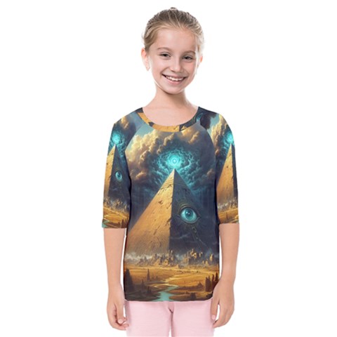 Mystic Blue Pyramid Art Kids  Quarter Sleeve Raglan T-shirt by ExtraGoodSauce