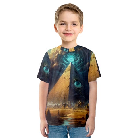 Mystic Blue Pyramid Art Kids  Sport Mesh T-shirt by ExtraGoodSauce