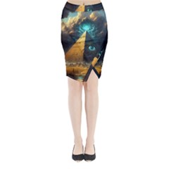 Mystic Blue Pyramid Art Midi Wrap Pencil Skirt by ExtraGoodSauce