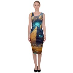 Mystic Blue Pyramid Art Sleeveless Pencil Dress by ExtraGoodSauce