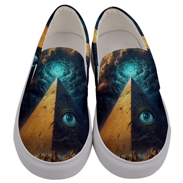 Mystic Blue Pyramid Art Men s Canvas Slip Ons