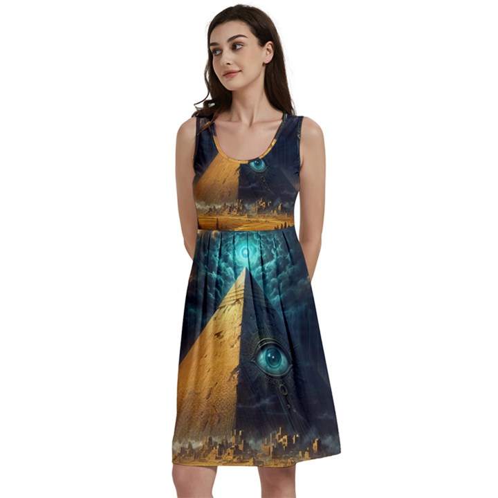 Mystic Blue Pyramid Art Classic Skater Dress