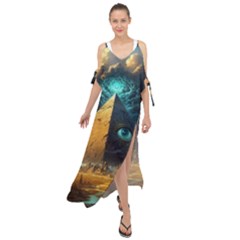 Mystic Blue Pyramid Art Maxi Chiffon Cover Up Dress by ExtraGoodSauce