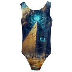 Mystic Blue Pyramid Art Kids  Cut-out Back One Piece Swimsuit by ExtraGoodSauce