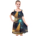 Mystic Blue Pyramid Art Kids  Cut Out Shoulders Chiffon Dress View1