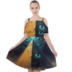 Mystic Blue Pyramid Art Cut Out Shoulders Dress by ExtraGoodSauce