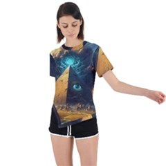 Mystic Blue Pyramid Art Asymmetrical Short Sleeve Sports T-shirt by ExtraGoodSauce