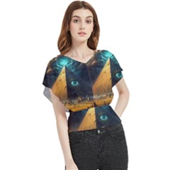 Mystic Blue Pyramid Art Butterfly Chiffon Blouse