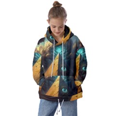 Mystic Blue Pyramid Art Kids  Oversized Hoodie by ExtraGoodSauce