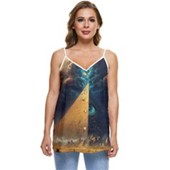 Mystic Blue Pyramid Art Casual Spaghetti Strap Chiffon Top by ExtraGoodSauce