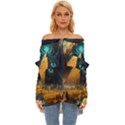 Mystic Blue Pyramid Art Off Shoulder Chiffon Pocket Shirt View1