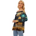 Mystic Blue Pyramid Art Off Shoulder Chiffon Pocket Shirt View2