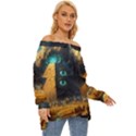 Mystic Blue Pyramid Art Off Shoulder Chiffon Pocket Shirt View3