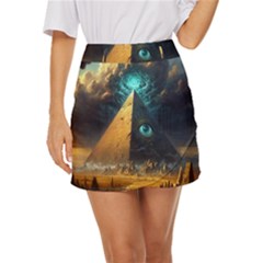 Mystic Blue Pyramid Art Mini Front Wrap Skirt by ExtraGoodSauce