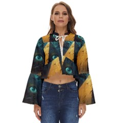 Mystic Blue Pyramid Art Boho Long Bell Sleeve Top