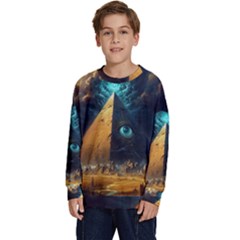 Mystic Blue Pyramid Art Kids  Crewneck Sweatshirt