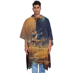 Mystic Blue Pyramid Art Men s Hooded Rain Ponchos by ExtraGoodSauce