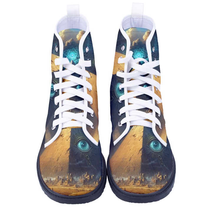 Mystic Blue Pyramid Art Kid s High-Top Canvas Sneakers