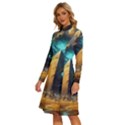 Mystic Blue Pyramid Art Long Sleeve Shirt Collar A-Line Dress View2