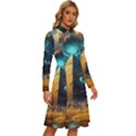 Mystic Blue Pyramid Art Long Sleeve Shirt Collar A-Line Dress View3