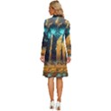 Mystic Blue Pyramid Art Long Sleeve Shirt Collar A-Line Dress View4