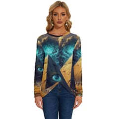 Mystic Blue Pyramid Art Long Sleeve Crew Neck Pullover Top by ExtraGoodSauce