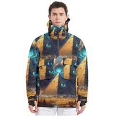 Mystic Blue Pyramid Art Men s Pullover Zip Ski And Snowboard Waterproof Breathable Jacket by ExtraGoodSauce