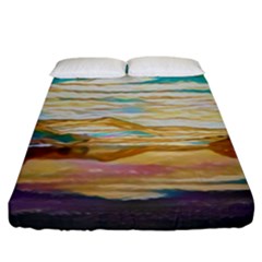 Vibrant Sunset Over Serene Lake Fitted Sheet (king Size) by ExtraGoodSauce