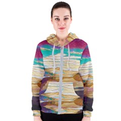 Vibrant Sunset Over Serene Lake Women s Zipper Hoodie by ExtraGoodSauce