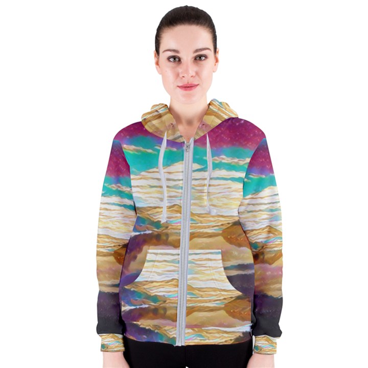 Vibrant Sunset Over Serene Lake Women s Zipper Hoodie