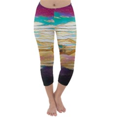 Vibrant Sunset Over Serene Lake Capri Winter Leggings  by ExtraGoodSauce