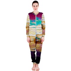 Vibrant Sunset Over Serene Lake Onepiece Jumpsuit (ladies) by ExtraGoodSauce