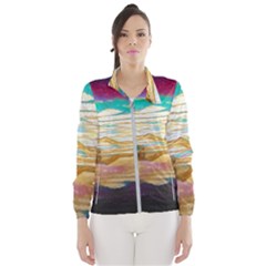 Vibrant Sunset Over Serene Lake Women s Windbreaker