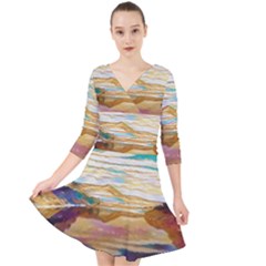 Vibrant Sunset Over Serene Lake Quarter Sleeve Front Wrap Dress by ExtraGoodSauce