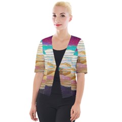 Vibrant Sunset Over Serene Lake Cropped Button Cardigan by ExtraGoodSauce