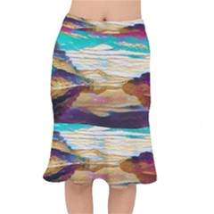 Vibrant Sunset Over Serene Lake Short Mermaid Skirt by ExtraGoodSauce