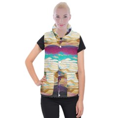 Vibrant Sunset Over Serene Lake Women s Button Up Vest