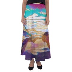 Vibrant Sunset Over Serene Lake Flared Maxi Skirt by ExtraGoodSauce