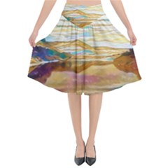 Vibrant Sunset Over Serene Lake Flared Midi Skirt by ExtraGoodSauce