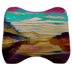 Vibrant Sunset Over Serene Lake Velour Head Support Cushion by ExtraGoodSauce